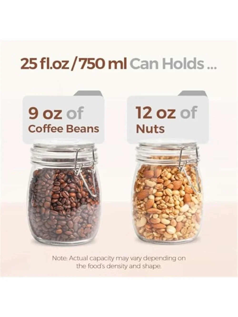 6-Pack 25oz Round Glass Mason Jars with Lids, Airtight Canning Jars for Kitchen